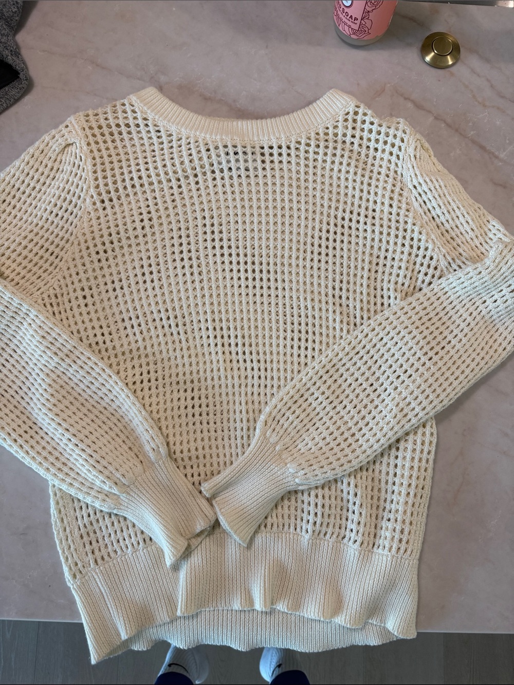 Open-Weave Crewneck Sweater in Cream